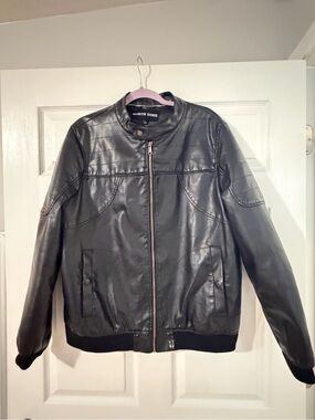 Black Faux Leather Bomber Jacket
